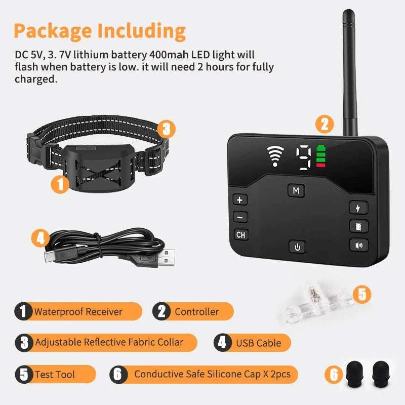 2-in-1 Wireless Dog Fence & Training Collar with Remote Control-For 3 Dogs
