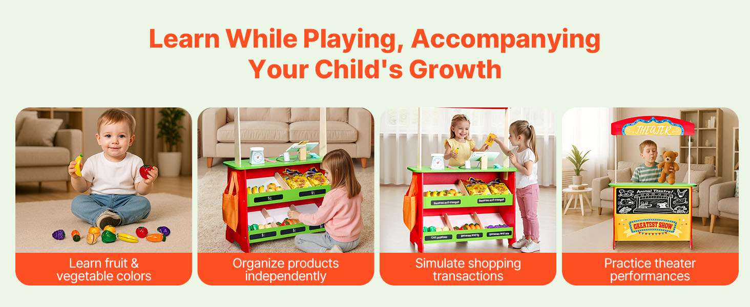 2-in-1 Wooden Kids Grocery Store & Puppet Theater Playset-1Set / spain