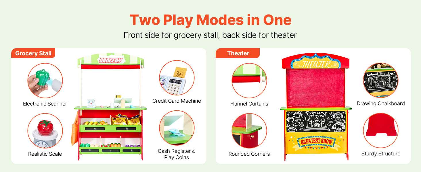 2-in-1 Wooden Kids Grocery Store & Puppet Theater Playset-1Set / spain