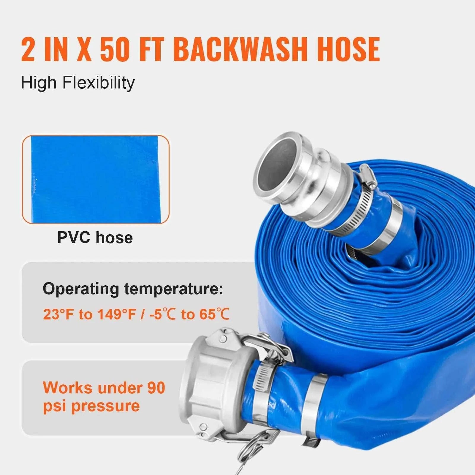 2 in Suction Hose Kit with Backwash Hose and Accessories-2 in x 50 ft / Poland