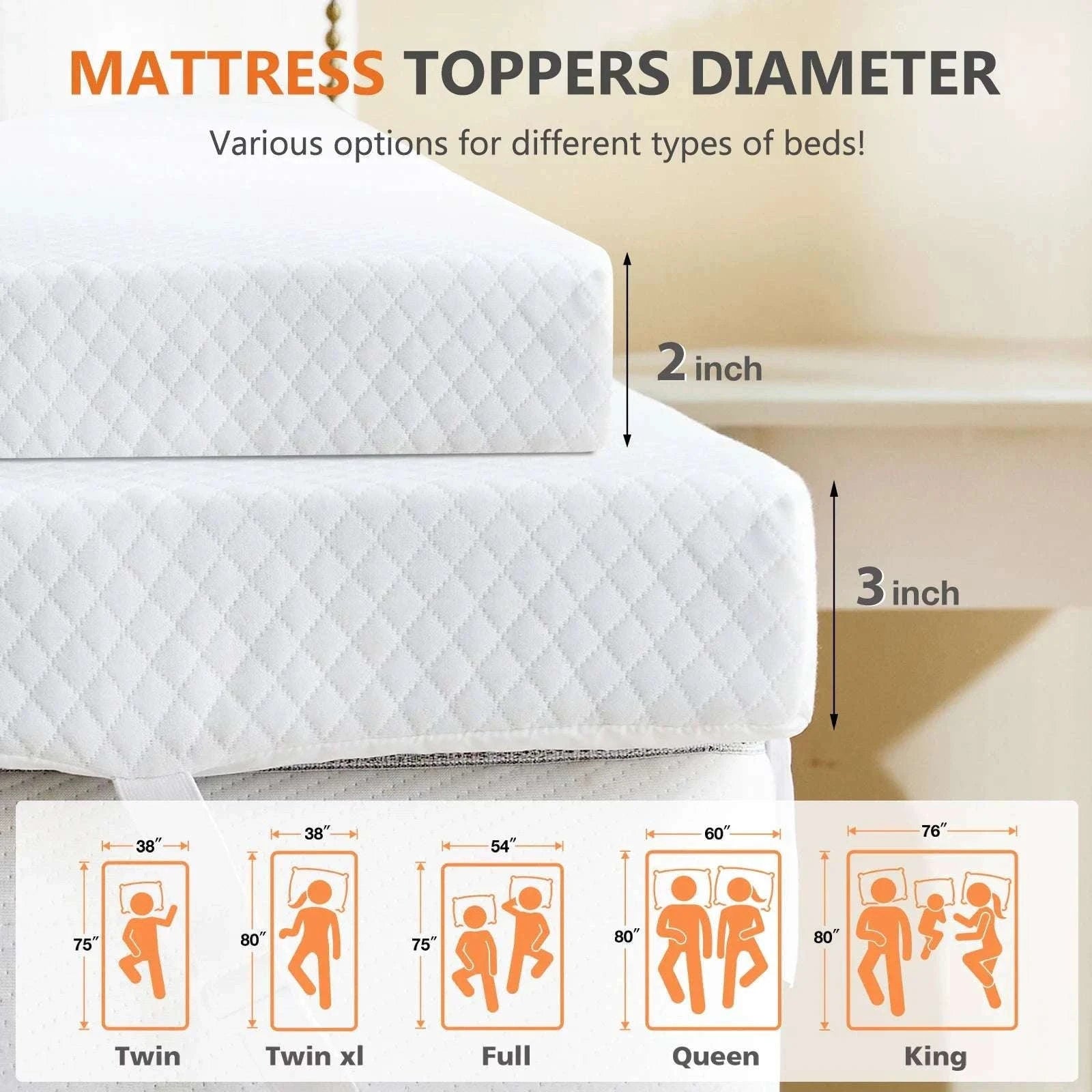 2 Inch Gel Memory Foam Mattress Topper with Cooling Cover-2 Inch / Twin / United States