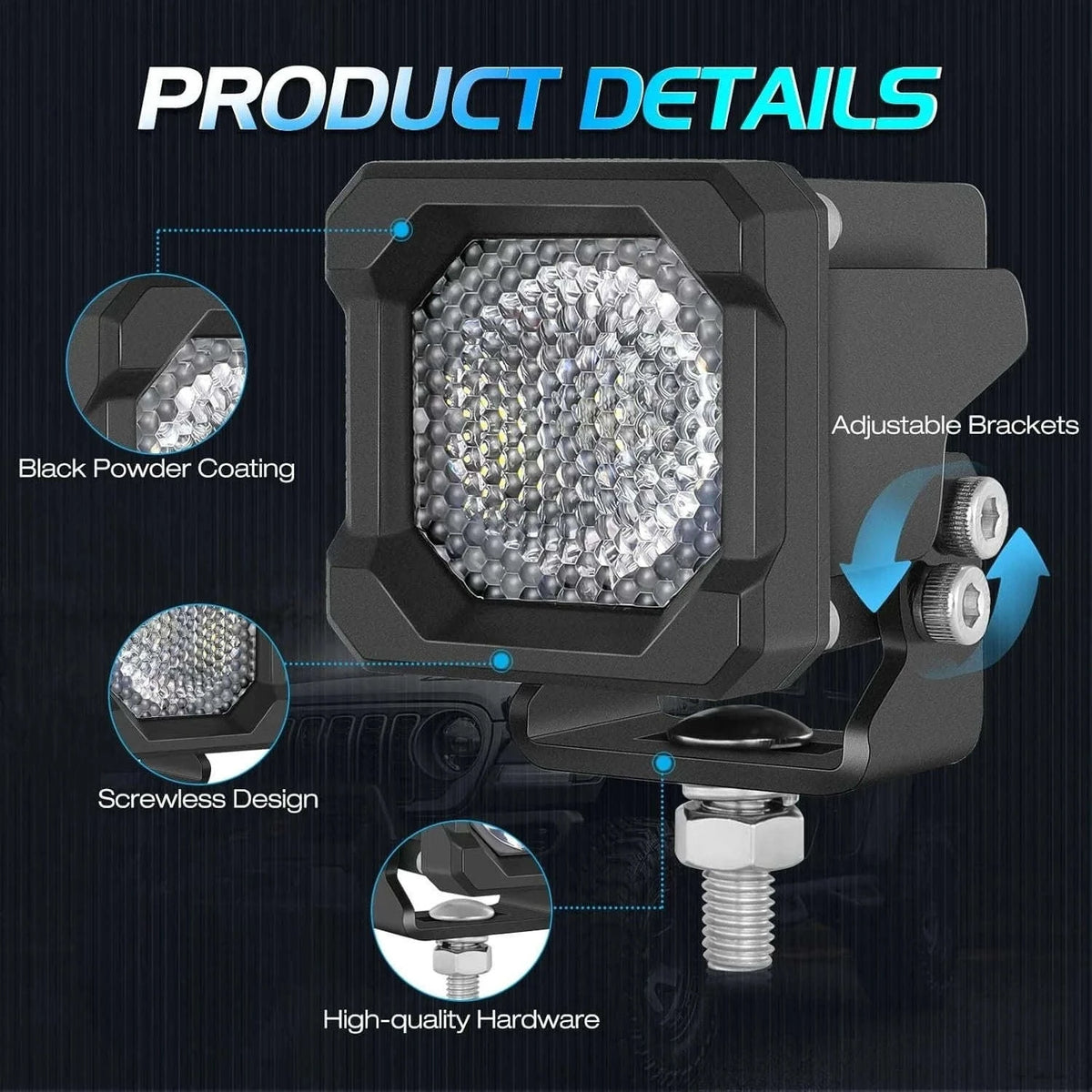 2 Inch LED Pod Lights 50W 12V Waterproof Off-Road Cube Lights-Amber Driving - 1 PC