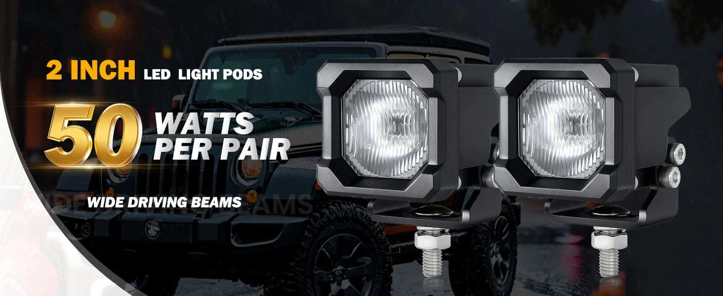 2 Inch LED Pod Lights 50W 12V Waterproof Off-Road Cube Lights-Amber Driving - 1 PC