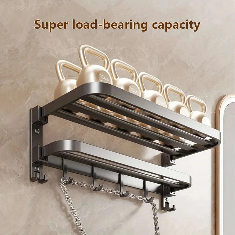 2-Layer Foldable Wall-Mounted Towel Rack-Gray 40cm