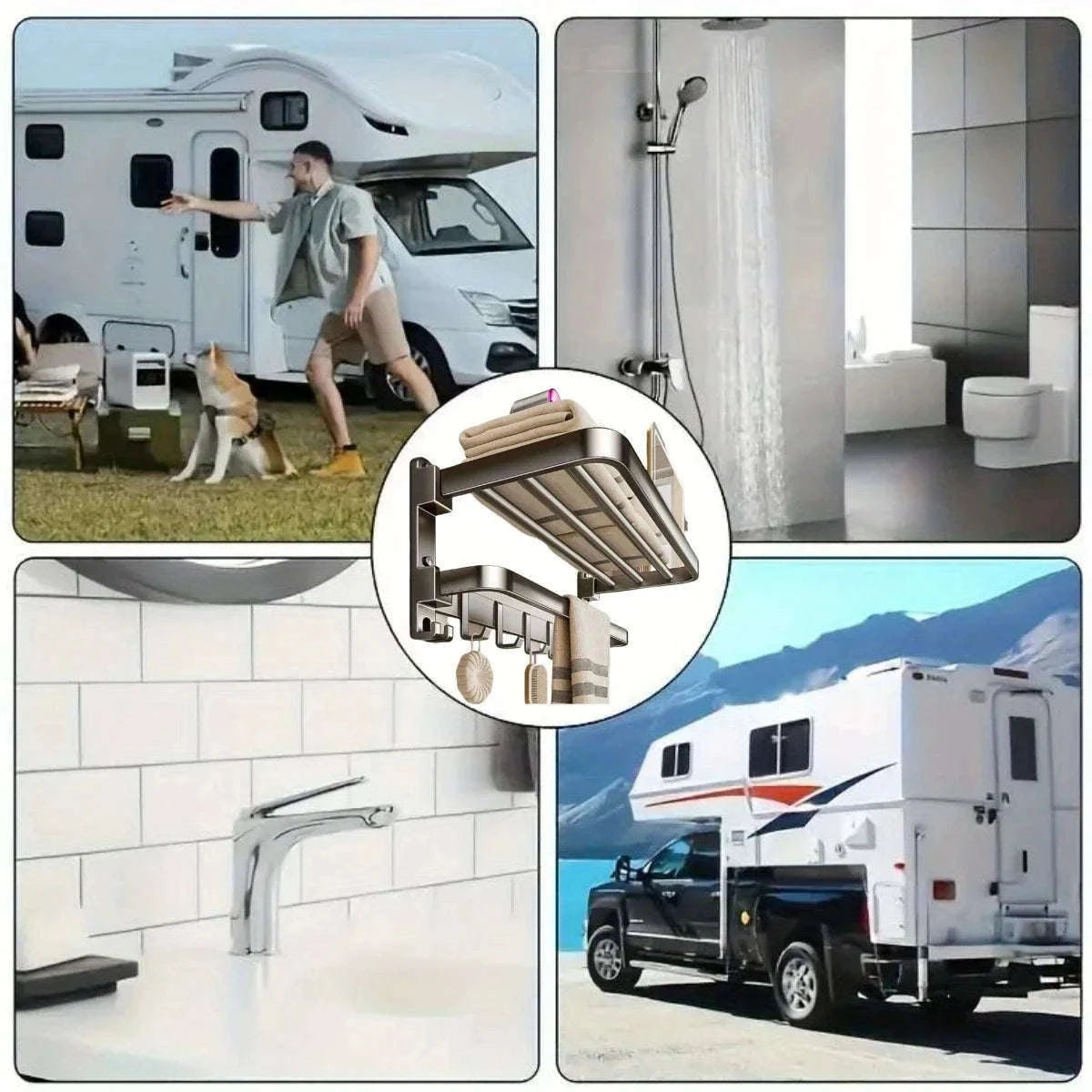 2-Layer Foldable Wall-Mounted Towel Rack-Gray 40cm