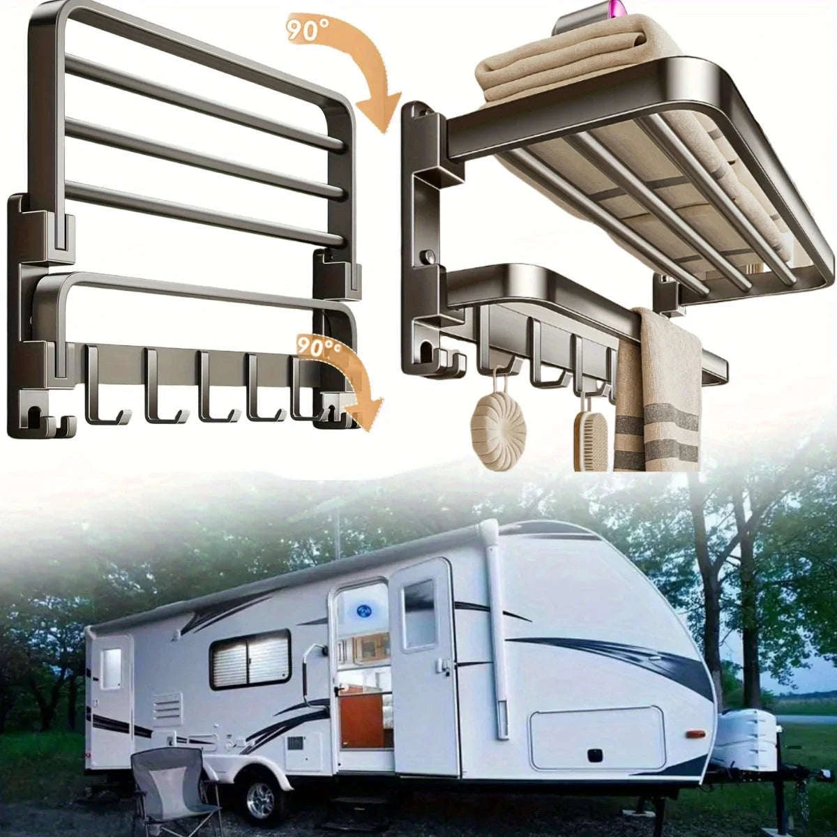 2-Layer Foldable Wall-Mounted Towel Rack-Gray 40cm
