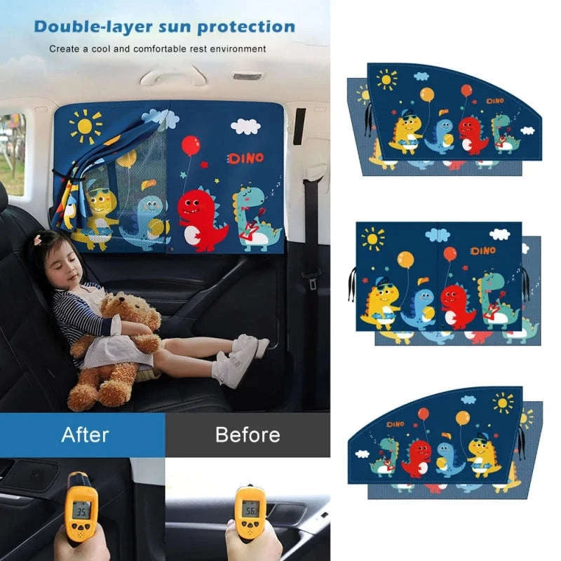 2-Layer Telescopic Car Window Shade with Magnetic Mosquito Net-h back seat