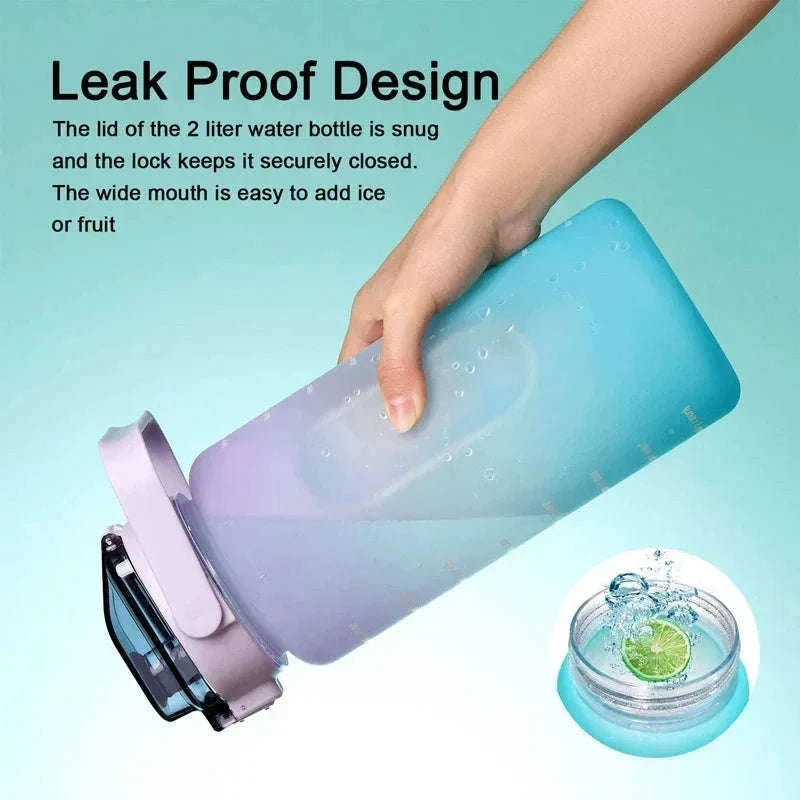 2 Liter Sports Water Bottle with Leak-Proof Straw Lid-pink blue / 2.0L