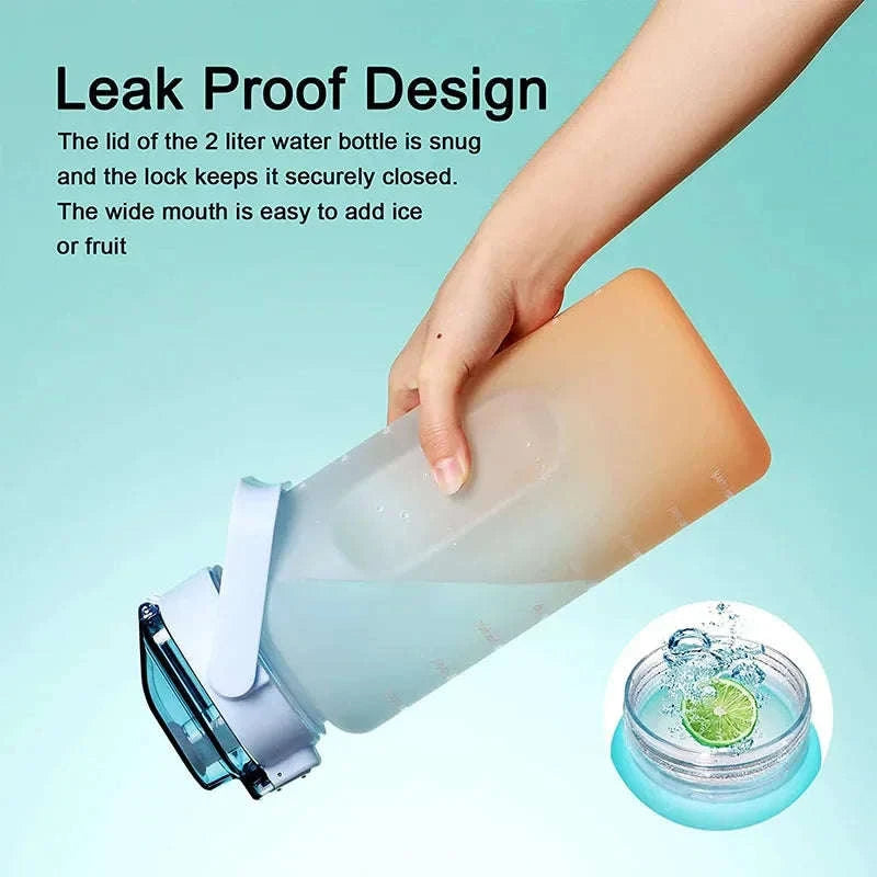 2 Liter Sports Water Bottle with Leak‑Proof Straw Lid-pink blue-3pcs / 2.0L