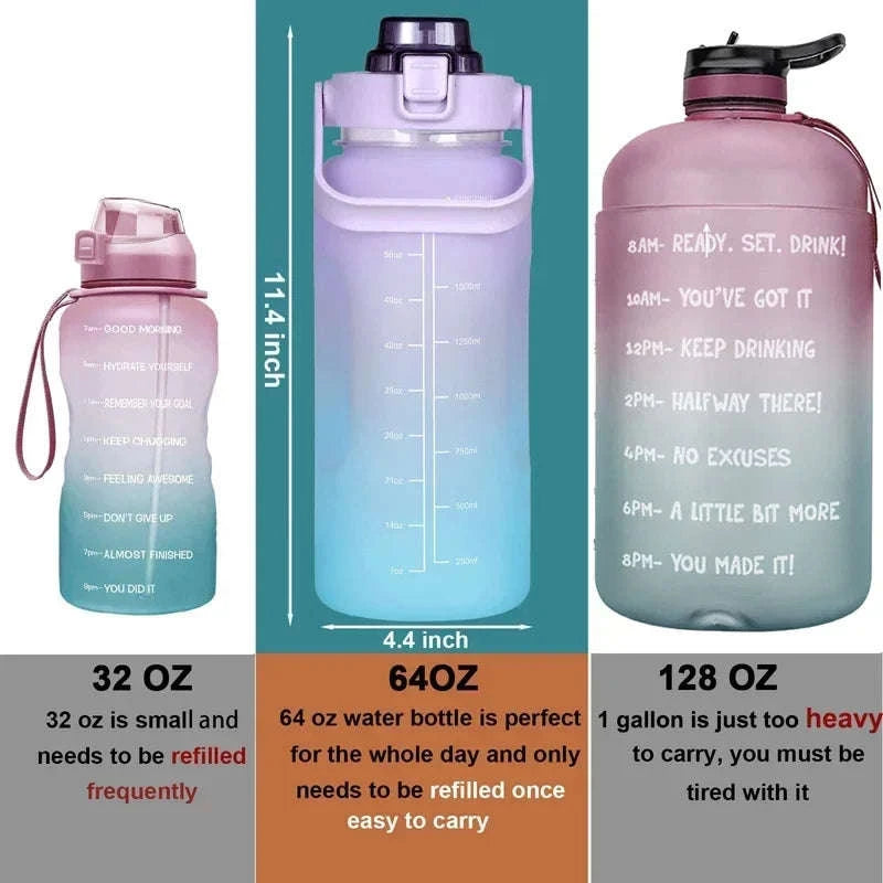2 Liter Sports Water Bottle with Leak‑Proof Straw Lid-pink blue-3pcs / 2.0L