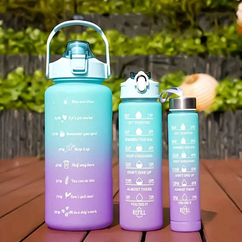 2 Liter Sports Water Bottle with Leak‑Proof Straw Lid-pink blue-3pcs / 2.0L
