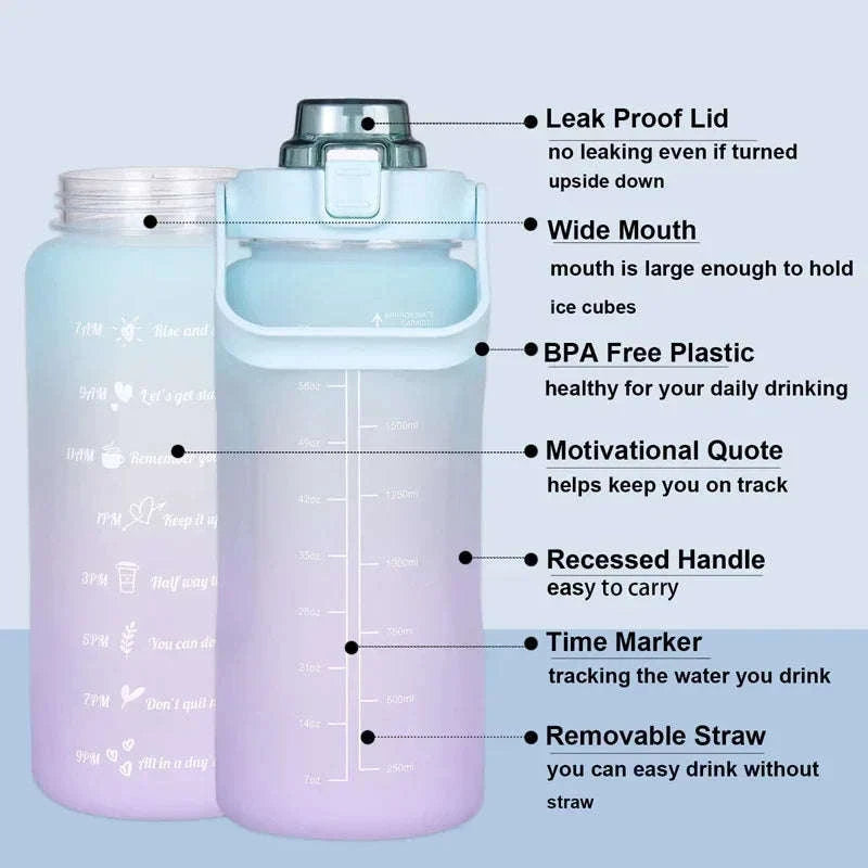 2 Liter Sports Water Bottle with Leak‑Proof Straw Lid-pink blue-3pcs / 2.0L