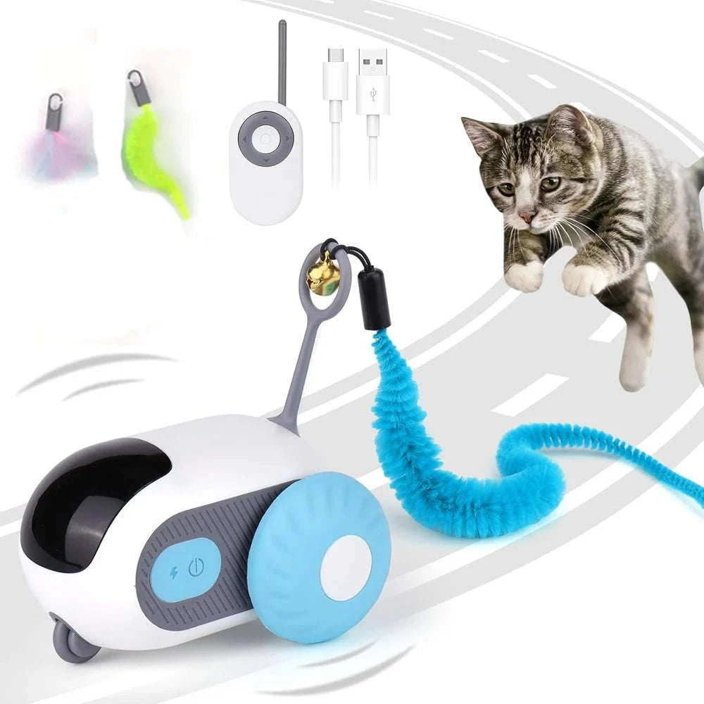 2 Modes Smart Cat Toy Car for Cats & Dogs-Blue