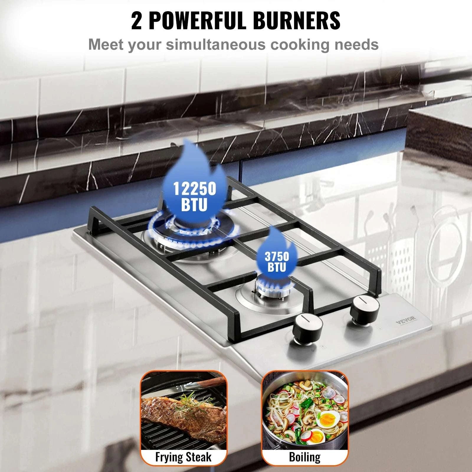 2 or 5 Burner Gas Cooktop with Electric Ignition Stainless Steel-30cm / United States