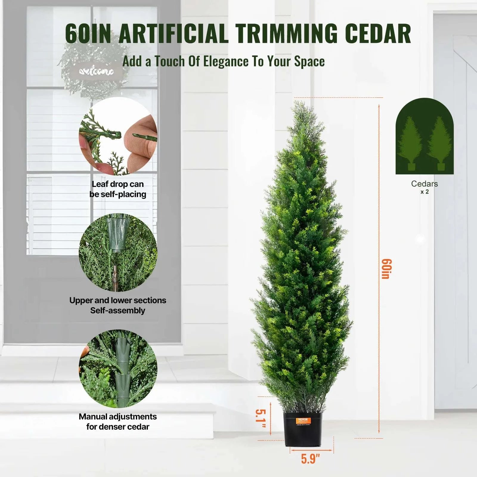 2-Pack 48in Artificial Cedar Topiary Trees for Indoor & Outdoor Decor-United States / 3