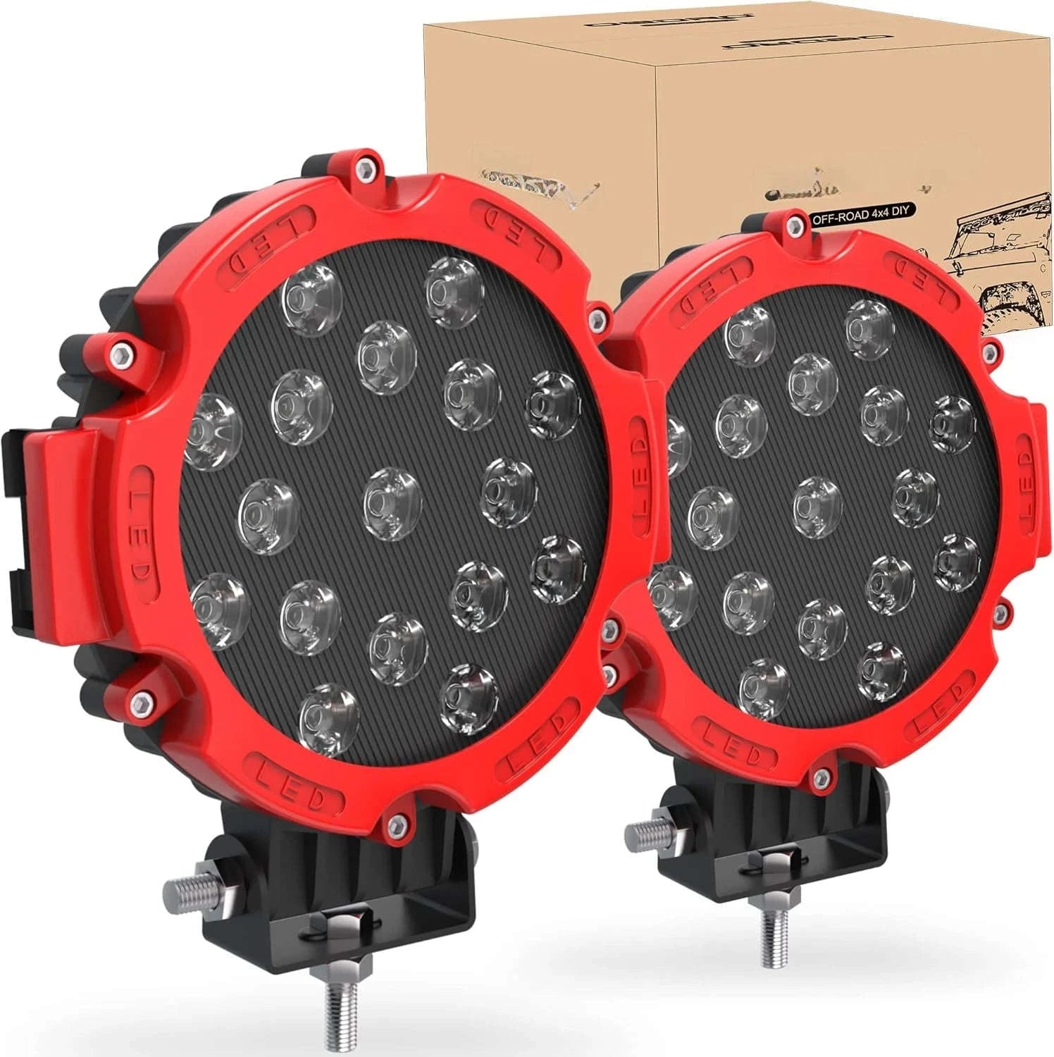 2-Pack 7 Inch 51W LED Work Light Bar for 12V 24V Vehicles-Black / China Mainland