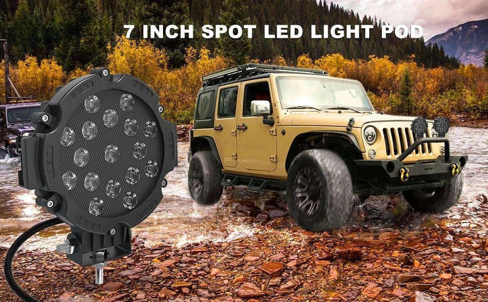 2-Pack 7 Inch 51W LED Work Light Bar for 12V 24V Vehicles-Black / China Mainland
