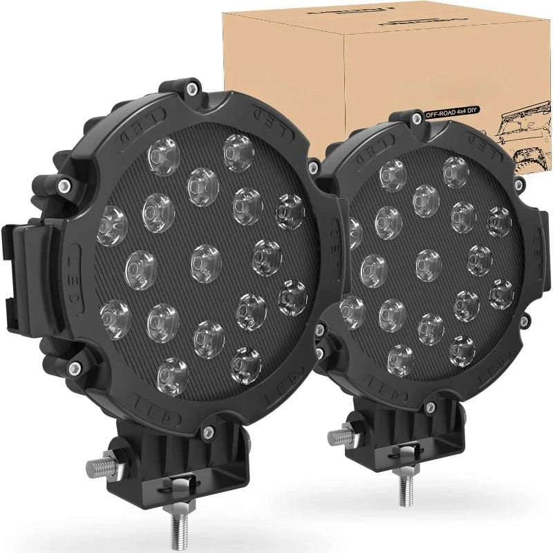 2-Pack 7 Inch 51W LED Work Light Bar for 12V 24V Vehicles-Black / China Mainland