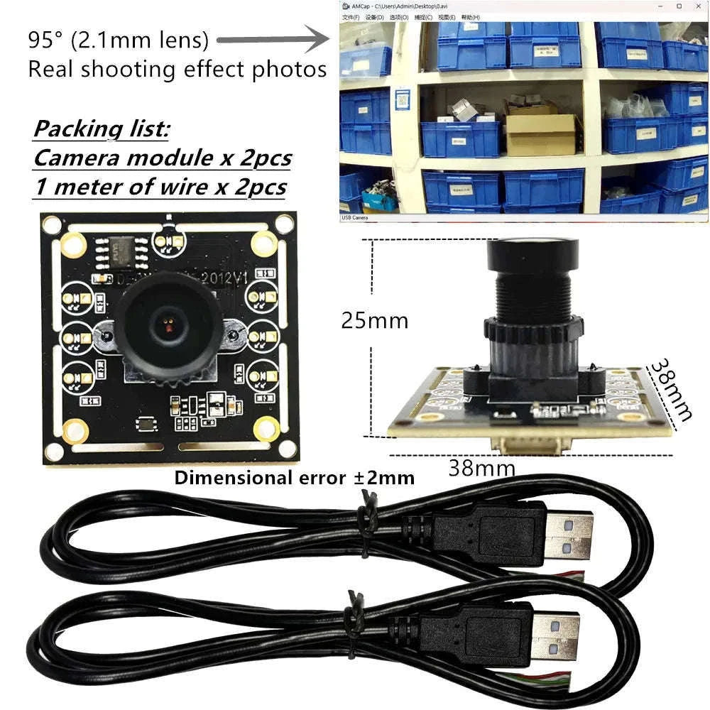 2-Pack 720P USB Camera Module with 180° View and 1m Cable-2PCS 2.1mm lens
