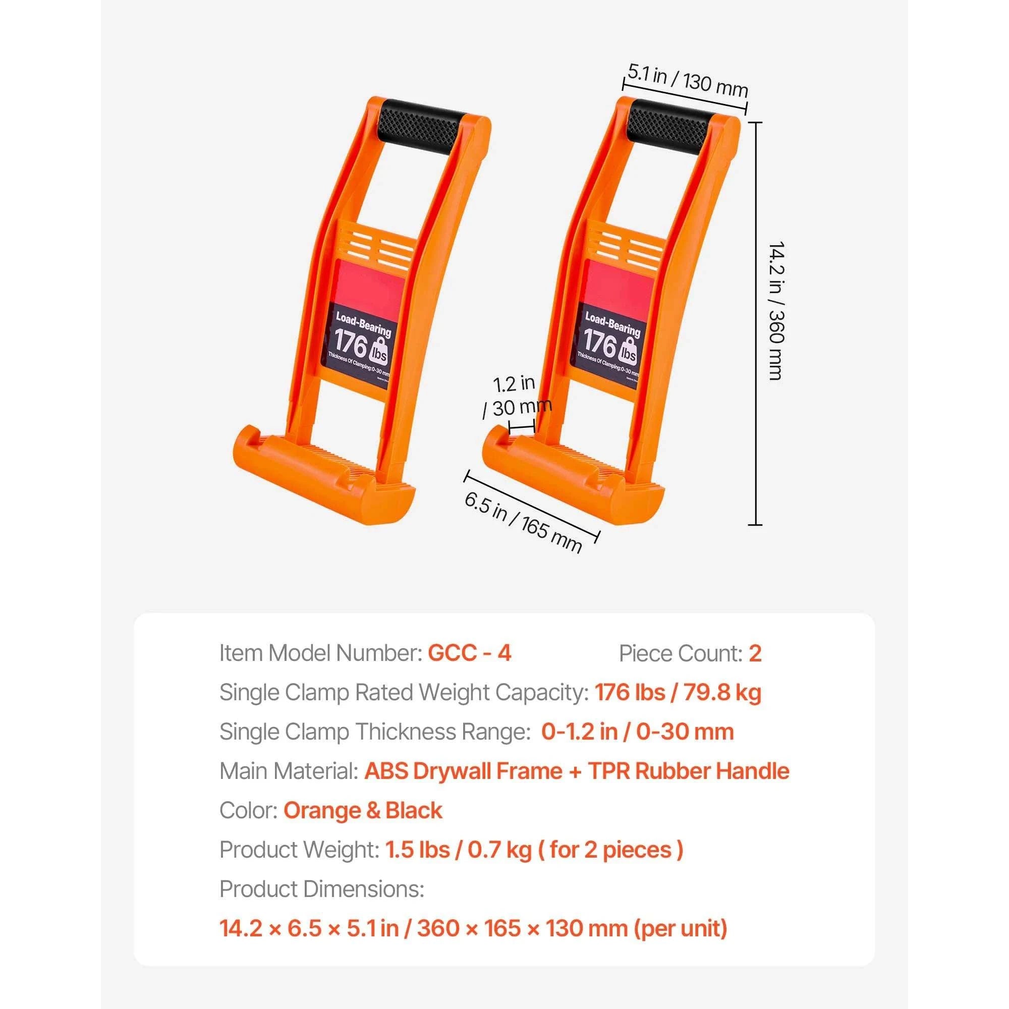 2 Pack Drywall Panel Carrier Handles 176 lbs Capacity Each-2pcs / United States