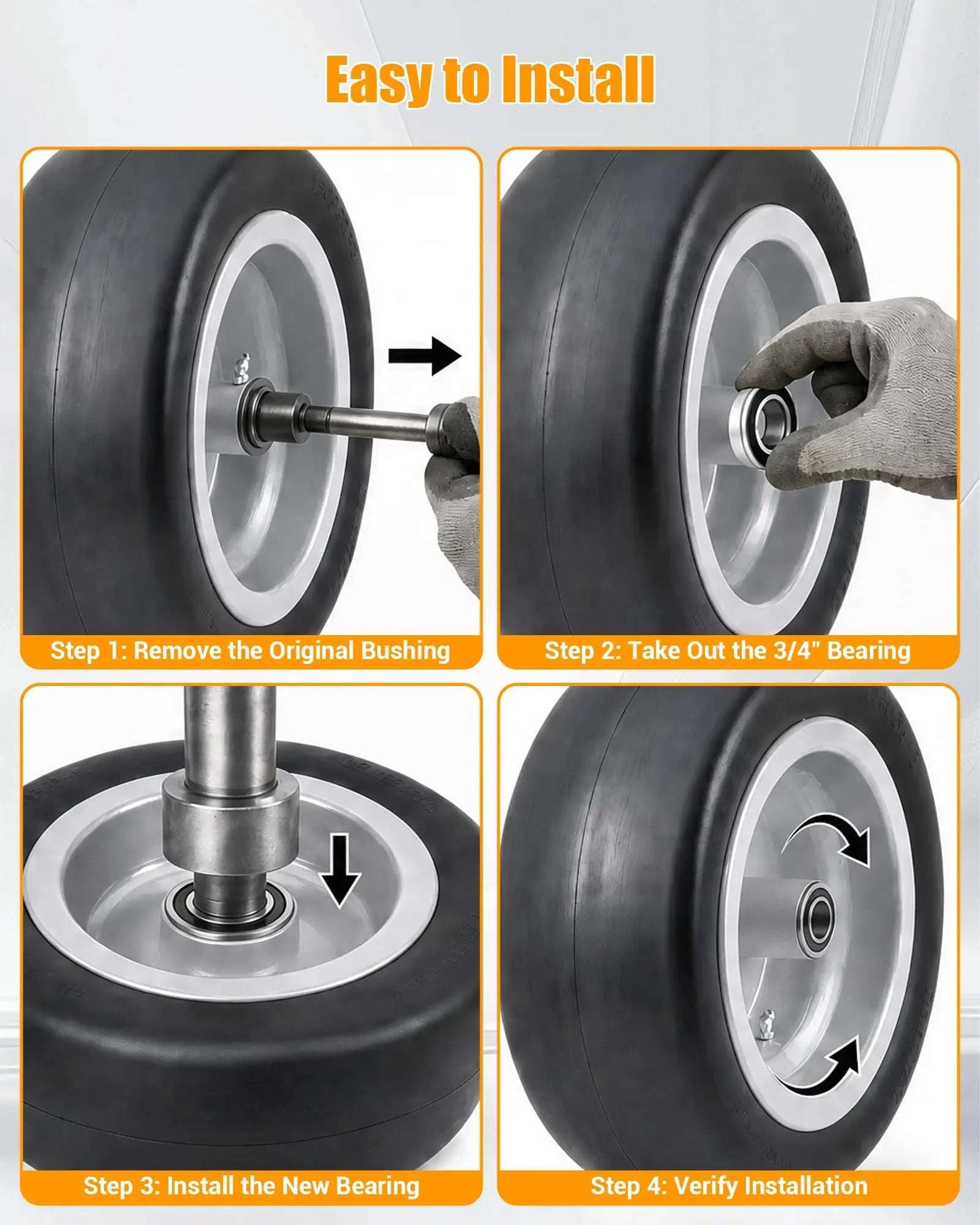 2 Pack Flat Free Zero Turn Mower Front Tires with Bearings-11x4.00-5 / United States