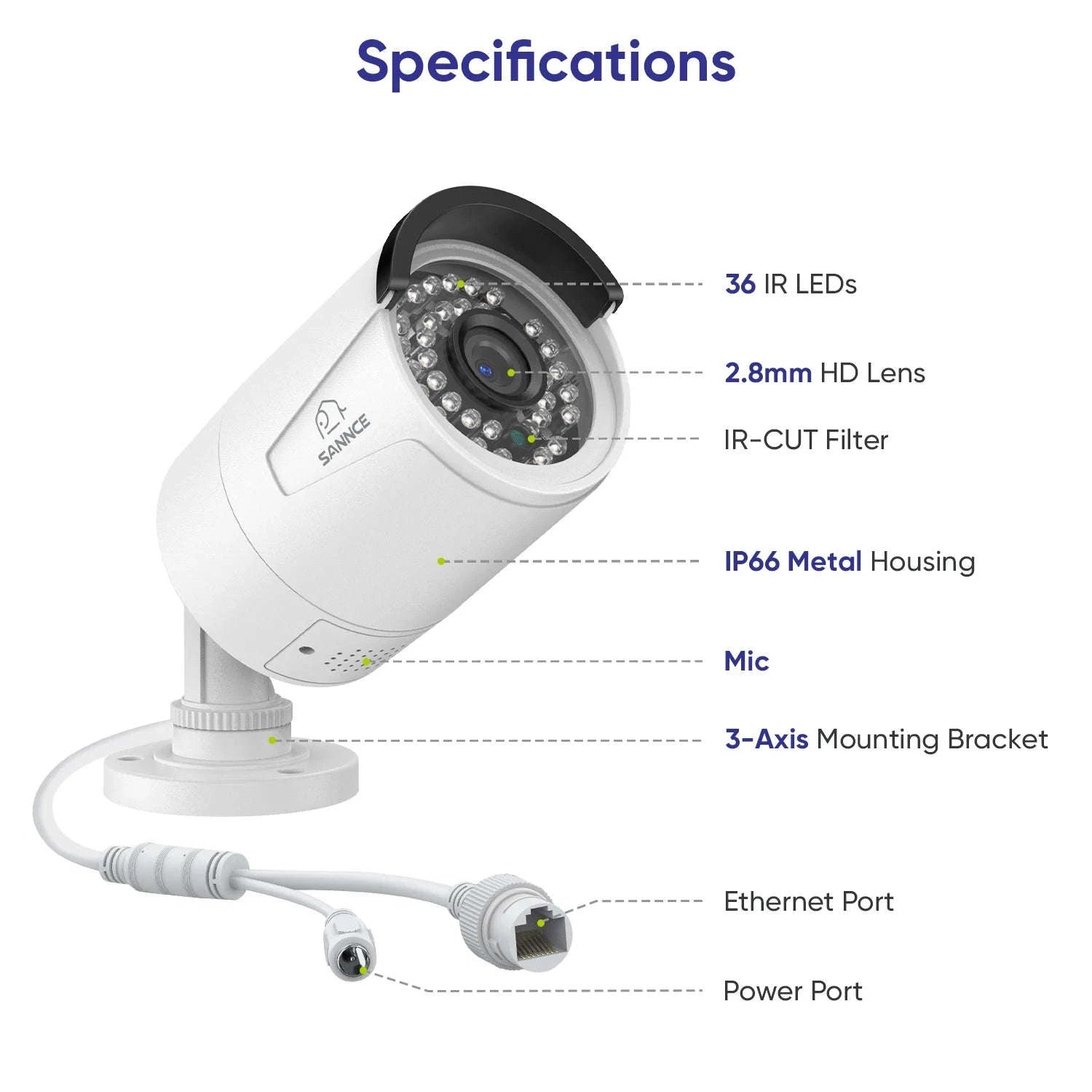 2-Pack PoE Outdoor Security Camera, 8MP Night Vision, IP66-2MP / United States