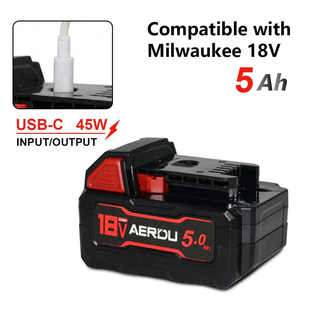 2-Pack Replacement 18V 5.0Ah Li-Ion Battery with USB-C Fast Charging-1pcs / United States