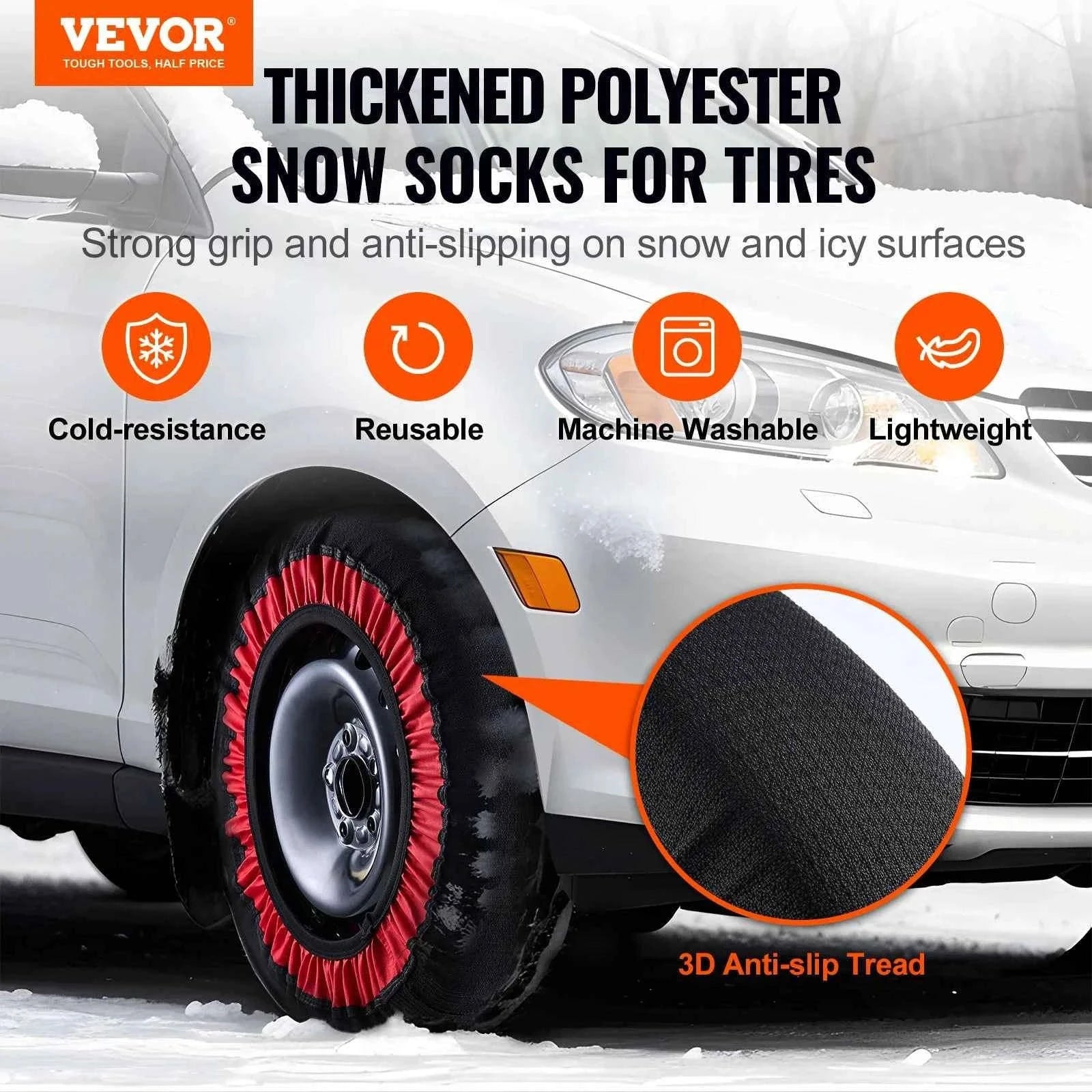 2-Pack Thickened XL Snow Socks for Tires with Elastic Strap-XL / United States