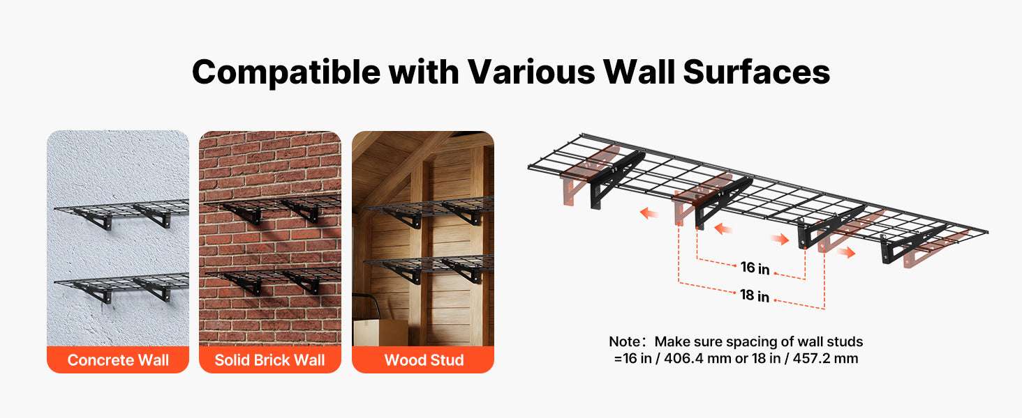 2-Pack Wall Mounted Garage Shelves 12x72 in Heavy Duty Steel 600 lbs Total-12x72inch / United States