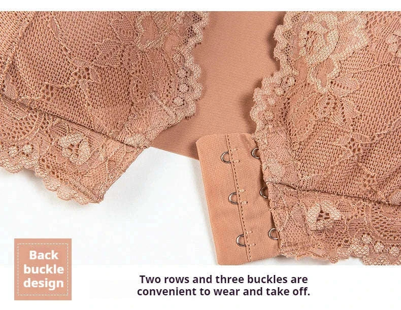 2 Pcs Women’s Front Close Wire-Free Lace Bra-Black And Red / M