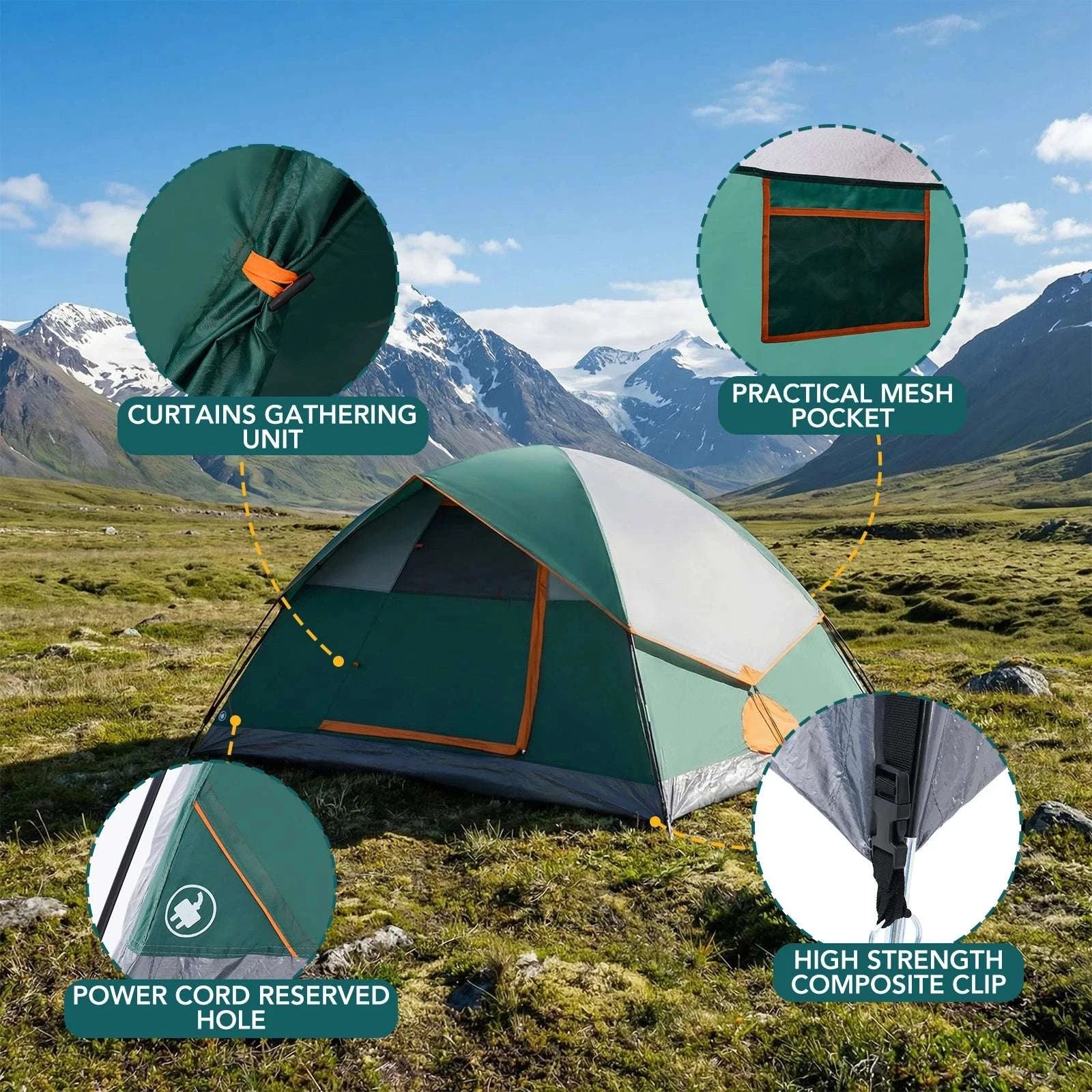 2 Person Camping Tent Waterproof Windproof Easy Setup Cabin Tent-Blue / United States