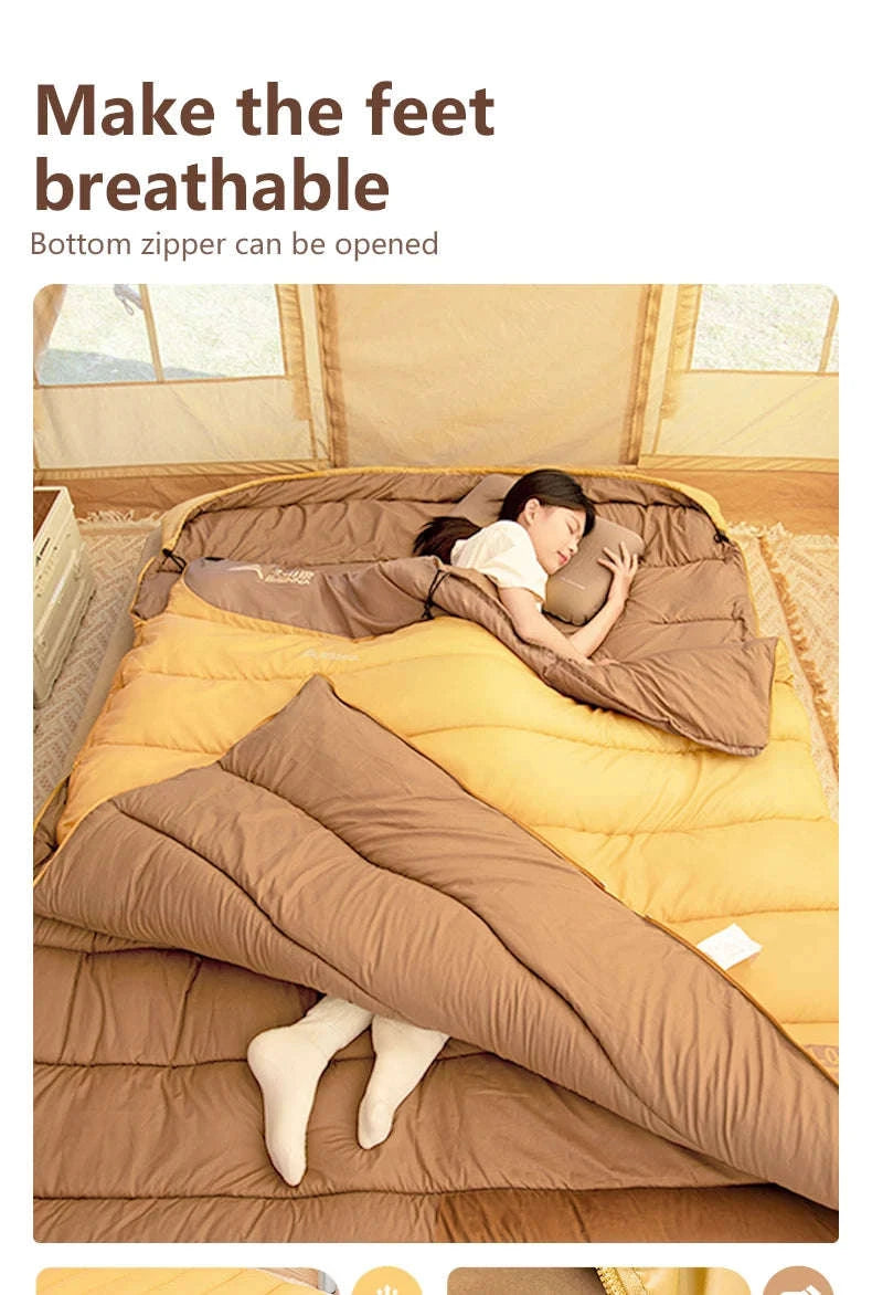 2 Person Sleeping Bag for Camping and Travel-Yellow 2.2kg