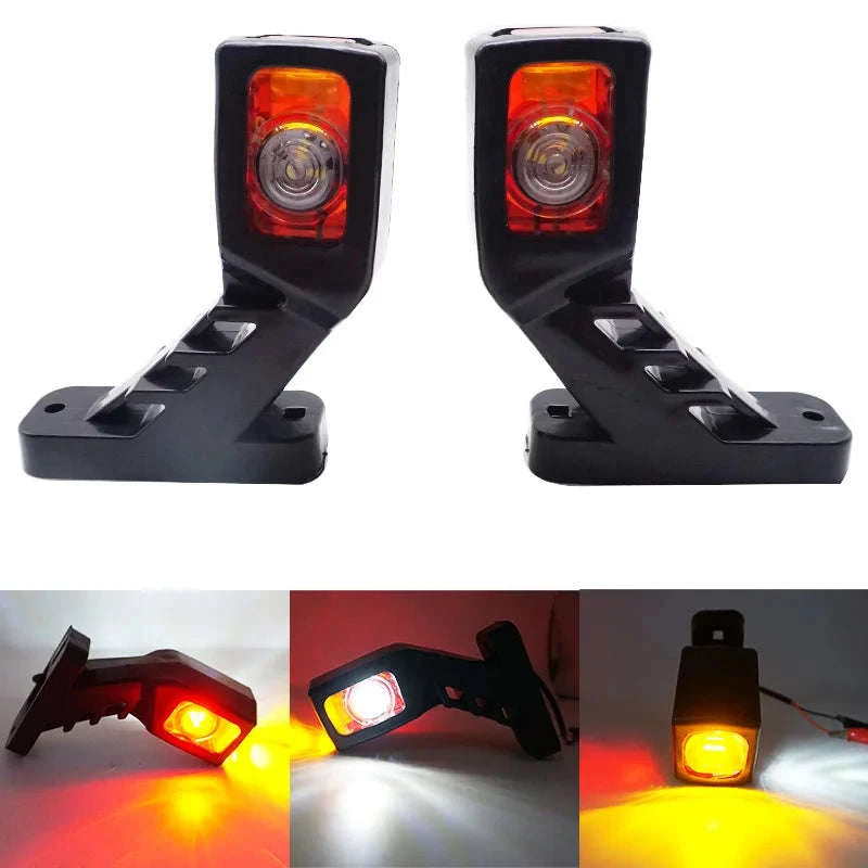2-Piece 3-Face LED Side Marker Light 12/24V for Trailer Truck Van-2x small long 85mm
