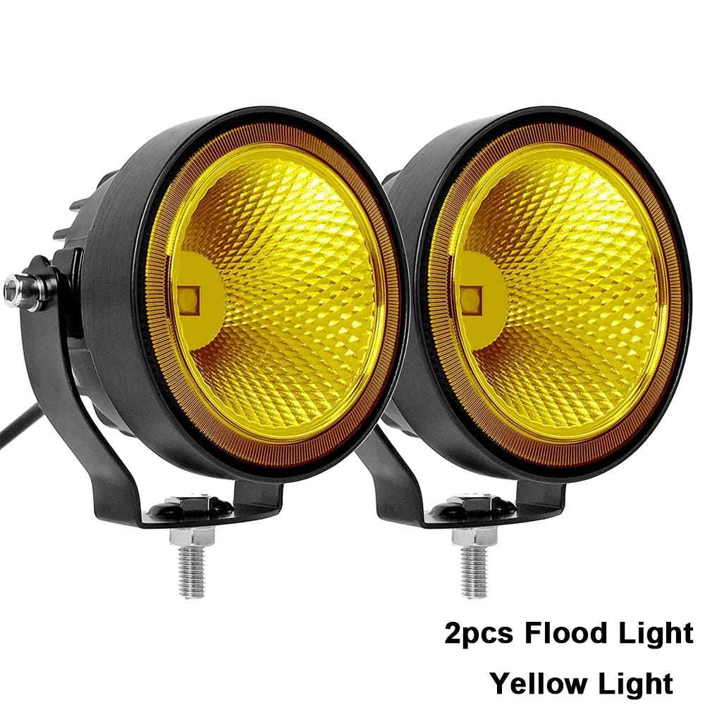 2-Piece 4 Inch LED Work Light Set for 12V/24V Vehicles-4 inch Flood-yellow