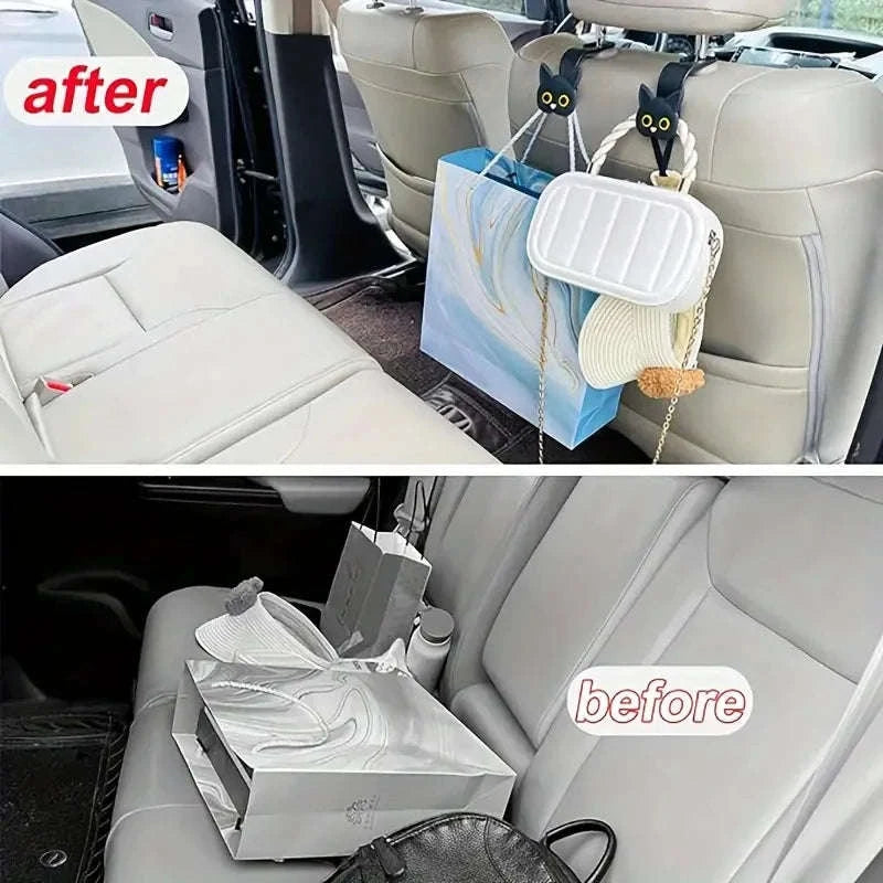 2-Piece Adorable 3D Cartoon Cat Car Seat Hooks-Black 2pcs