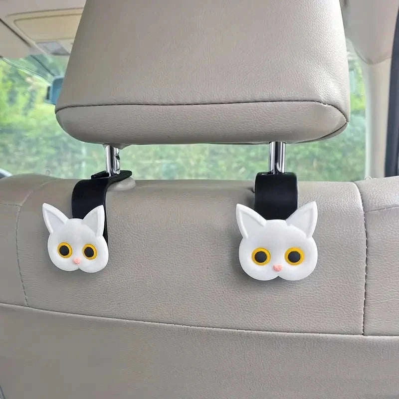 2-Piece Adorable 3D Cartoon Cat Car Seat Hooks-Black 2pcs