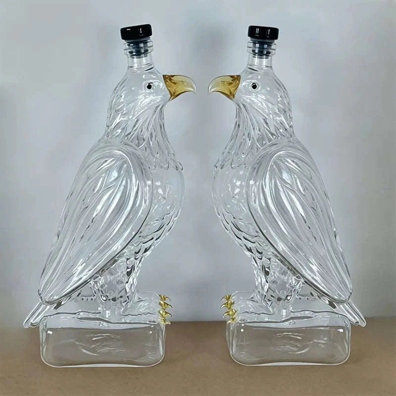 2-Piece Eagle-Shaped Wine Decanter Set – 11.8 oz Borosilicate Glass Whiskey or Wine Carafe, Artistic Avian Design for Tabletop Display, Home Bar Accent, or Gift Idea for Celebrations and Everyday Enjoyment-United States / 2 Pcs