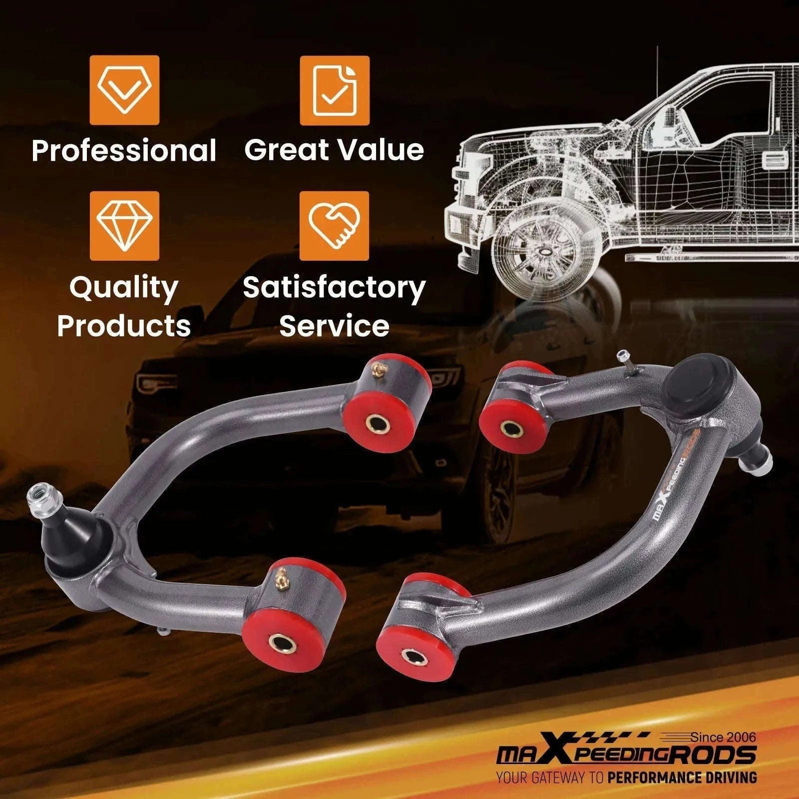 2-Piece Front Upper Control Arms for 2-4 in Lift-United States