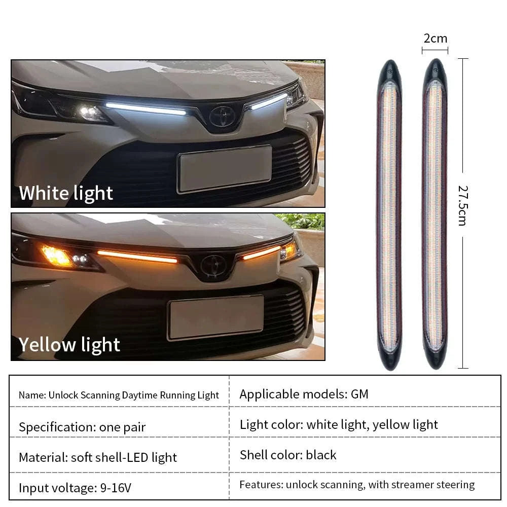 2-Piece LED Car Daytime Running Light Strip 12V-34.5CM / WhiteYellowBlue