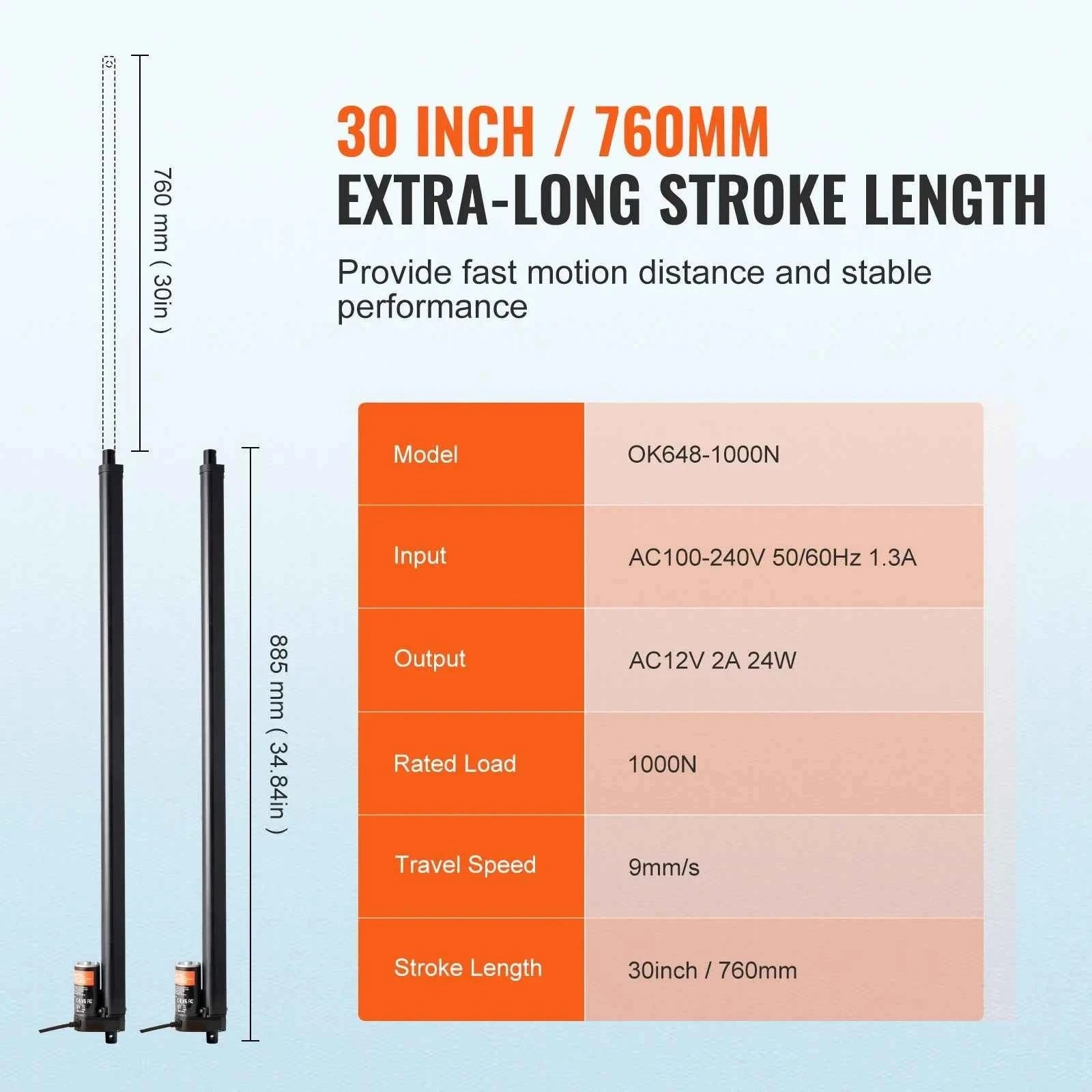 2-Piece Linear Actuator Kit 1000N 30 Inch with Remote-Other / france