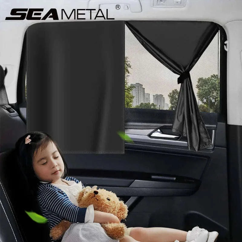 2-Piece Magnetic Double-Layer Car Side Window Sun Shade Curtain-Back 2pcs
