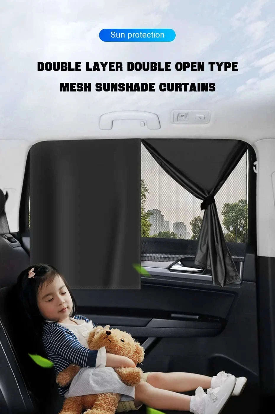 2-Piece Magnetic Double-Layer Car Side Window Sun Shade Curtain-Back 2pcs