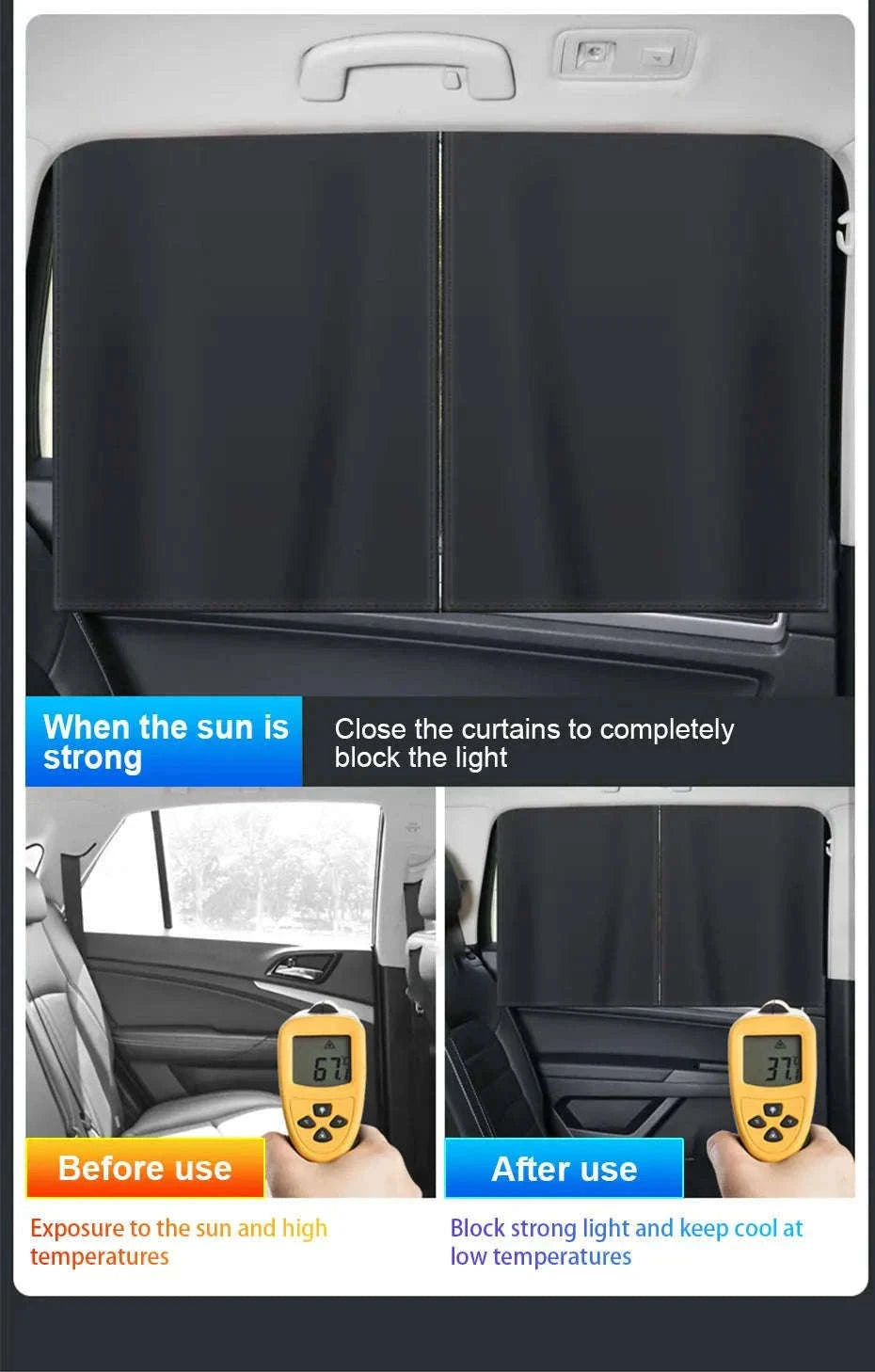 2-Piece Magnetic Double-Layer Car Side Window Sun Shade Curtain-Back 2pcs