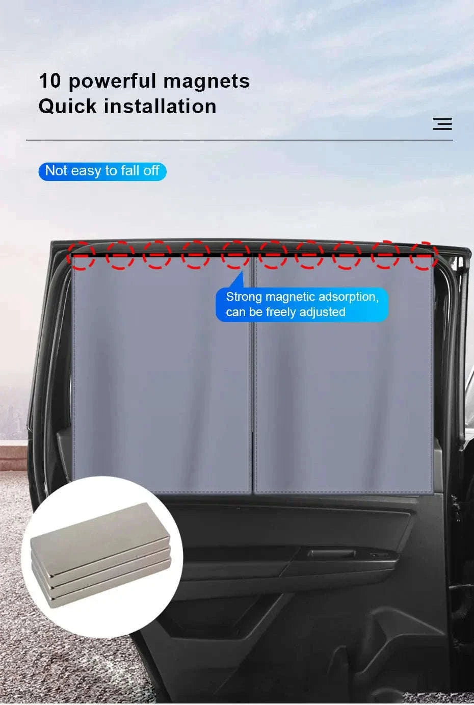 2-Piece Magnetic Double-Layer Car Side Window Sun Shade Curtain-Back 2pcs