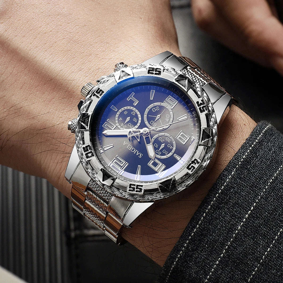 2-Piece Men's Business Quartz Watch Set-Silver Set No Box
