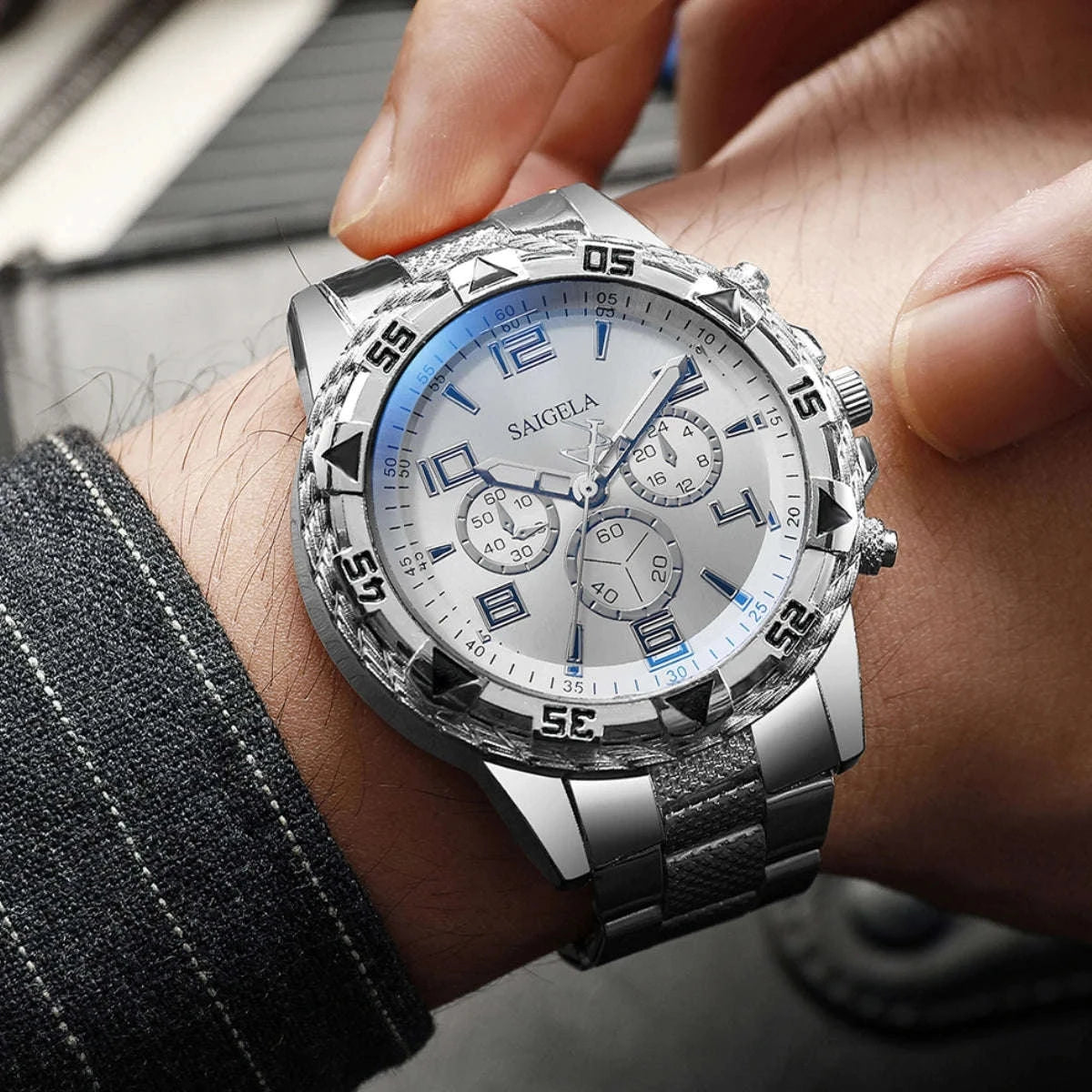 2-Piece Men's Business Quartz Watch Set-Silver Set No Box