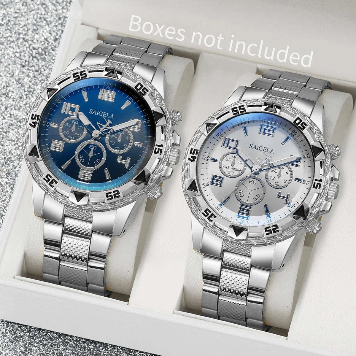 2-Piece Men's Business Quartz Watch Set-Silver Set No Box