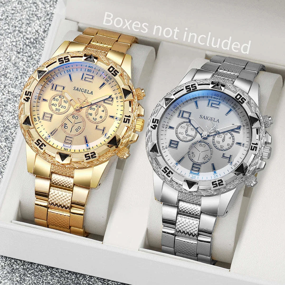 2-Piece Men's Business Quartz Watch Set-Silver Set No Box