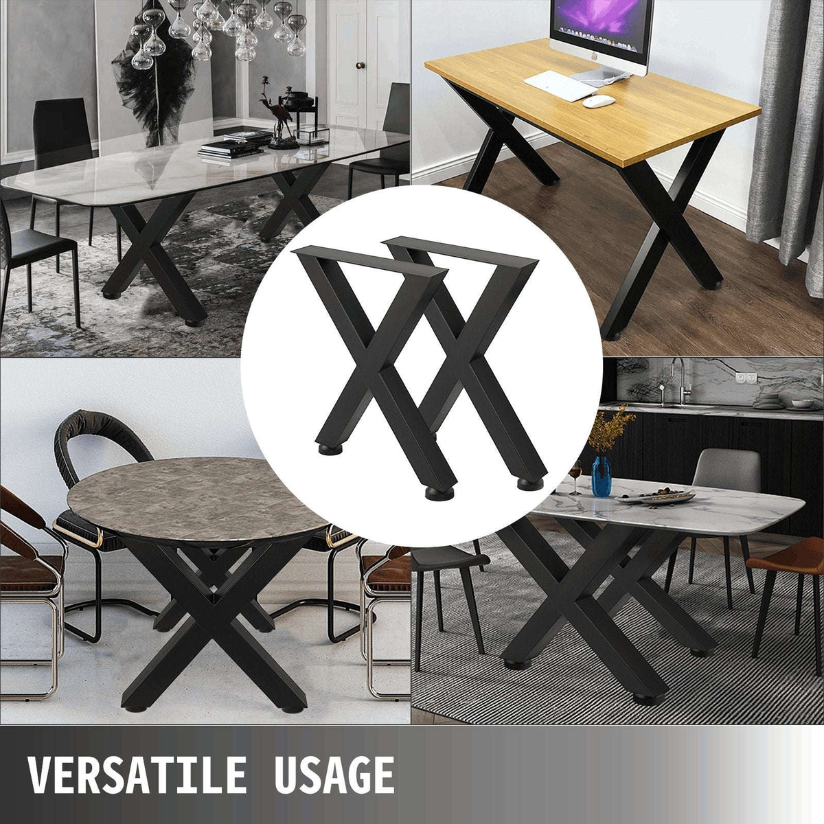 2-Piece Metal Table Legs Steel X-Shape 1000kg Load with Pre-Drilled Holes-720x600MM black / United Kingdom