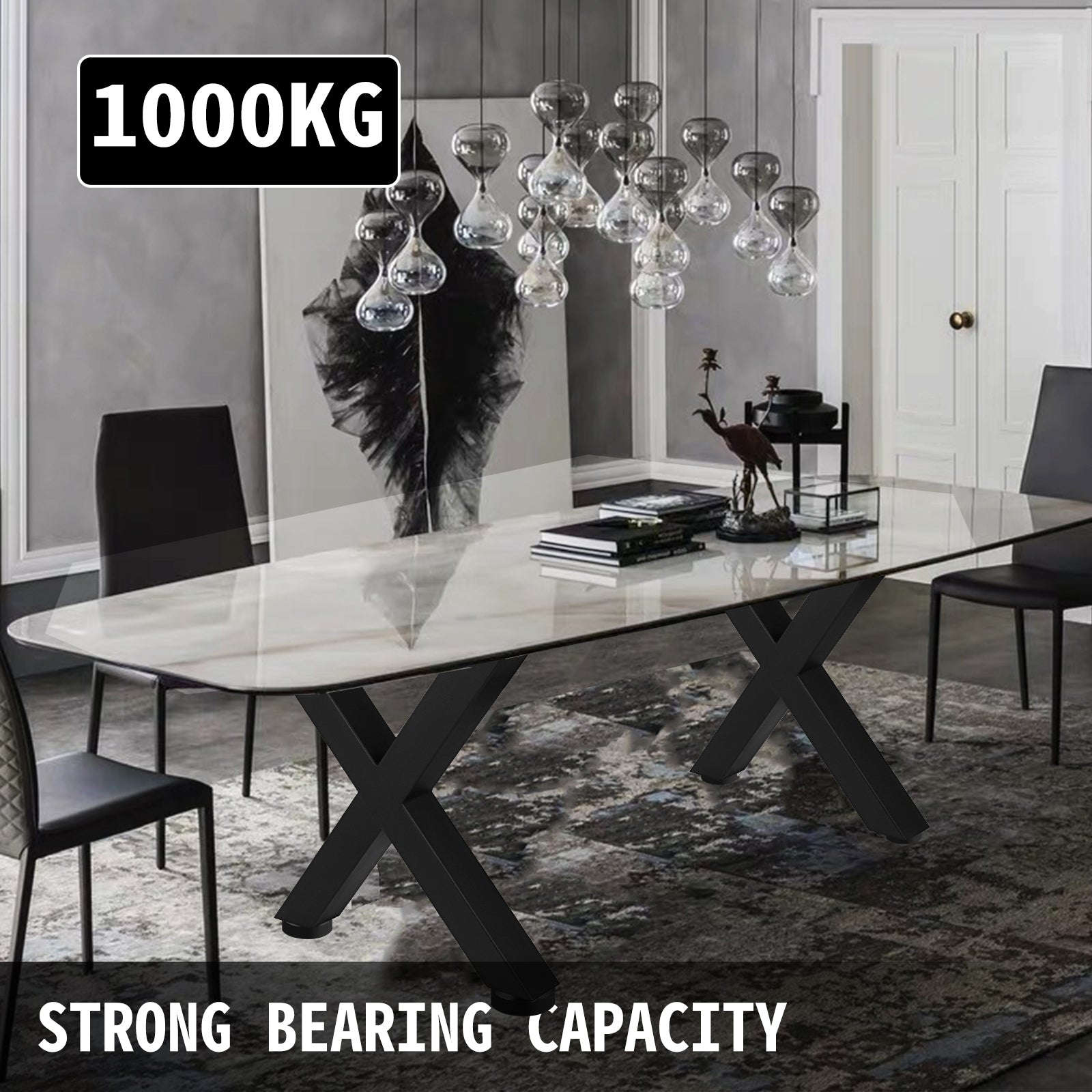2-Piece Metal Table Legs Steel X-Shape 1000kg Load with Pre-Drilled Holes-720x600MM black / United Kingdom